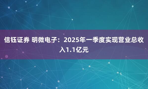 信钰证券 明微电子：2025年一季度实现营业总收入1.1亿元
